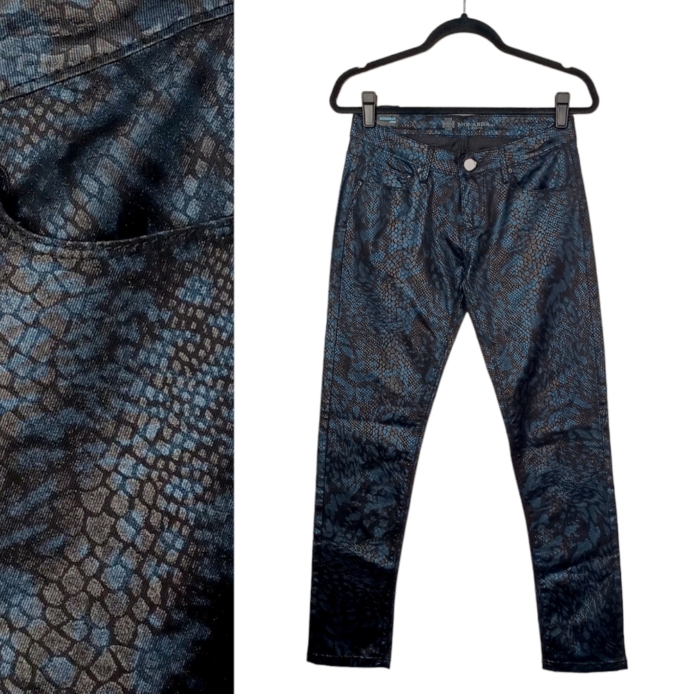 MONARDA Blue Black Snake Animal Print Skinny Pants 9 NWT